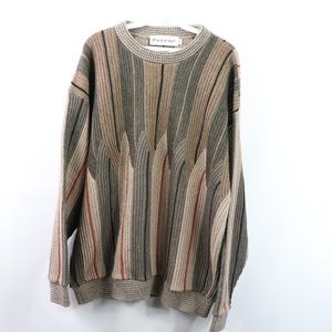 Vtg 90s Mens XL Textured Striped Crewneck Sweater